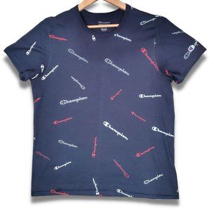 Champion Authentic Athleticwear Men's Large Blue Graphic Short Sleeve Tee Shirt